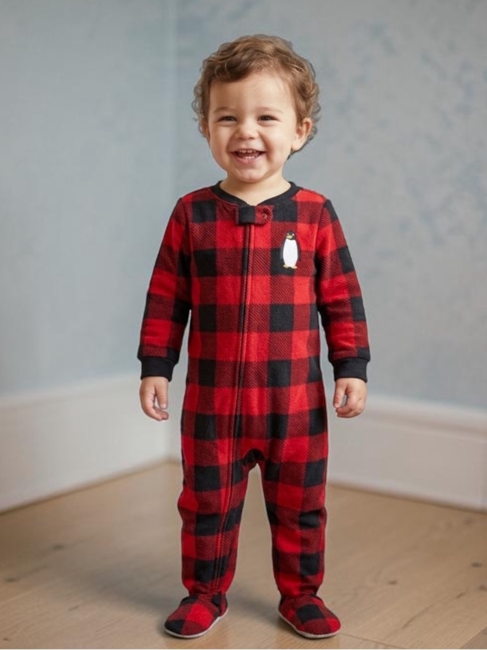 🎉 (18m) Carter’s Red Buffalo Plaid Fleece Footed Sleeper Pajamas